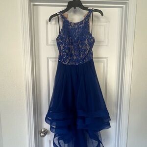 Royal Blue High Low Lace Tulle Skirt Prom Formal Dress